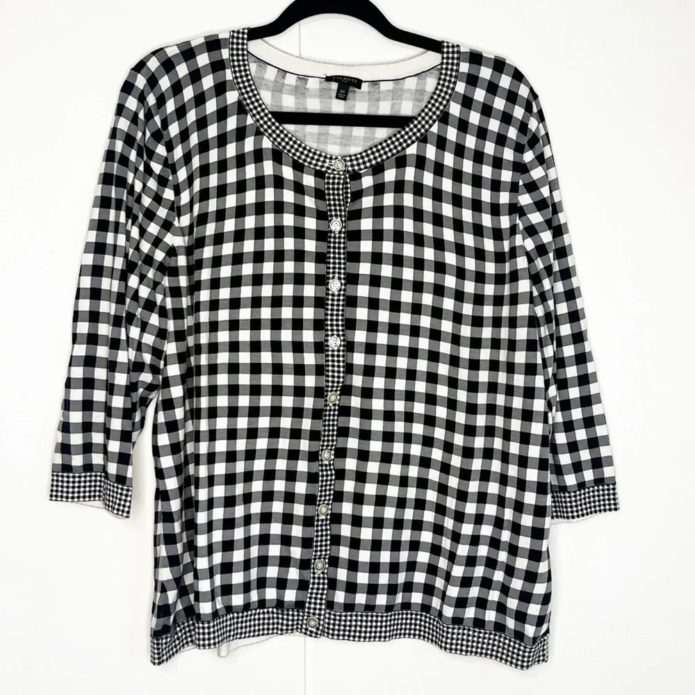 Talbots Gingham Cardigan Sweater Set - Picture 2 of 10